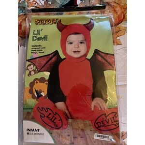 Spirit Halloween Devil Baby Costume 3 Pc Sz 0-6 M Costume Jumpsuit Cap Wings